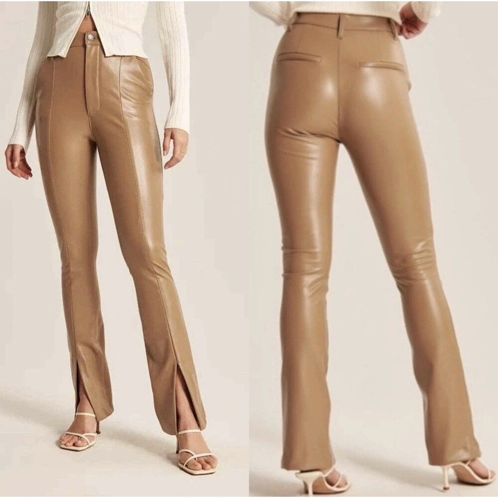 Abercrombie & Fitch The Skinny Ultra High-Rise Women’s Faux Leather Tan Pants 0L